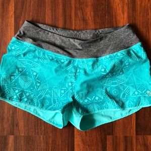 Teal blue pattern workout shorts